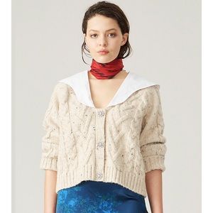Ganni Poplin Collar Cropped Cardigan